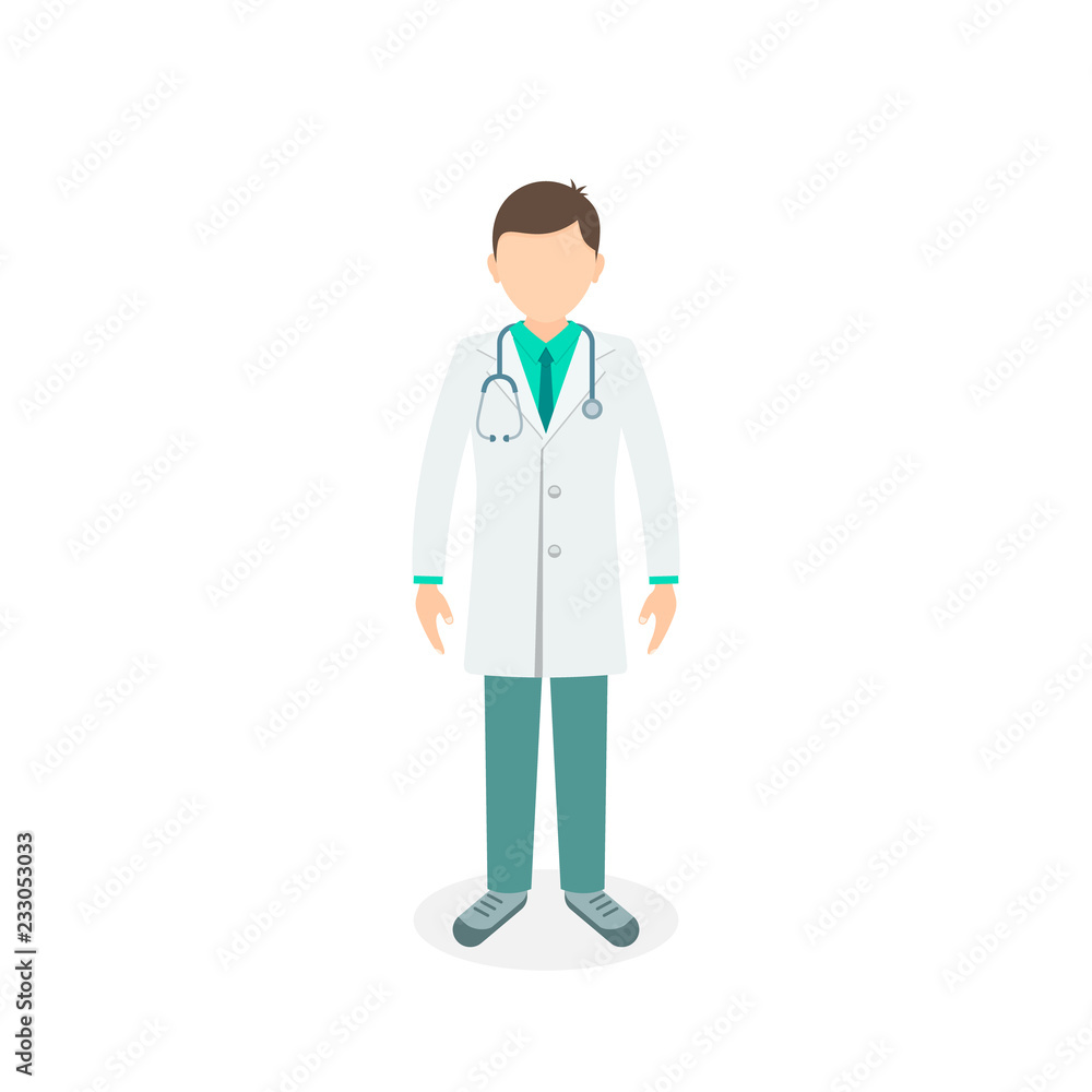 Doctor Young professional full height. Vector doctor flat illustration on white background Doctor Young professional full height. Vector doctor flat illustration on white background