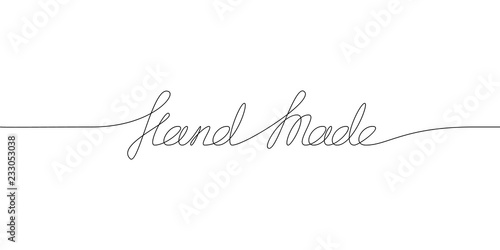 HAND MADE handwritten inscription. Hand drawn lettering. Calligraphy. One line drawing of phrase. Vector illustration.