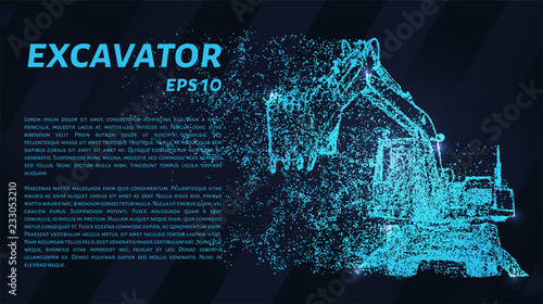 The excavator of the blue points of light. Excavator digging a hole.