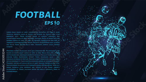 Football of blue glowing dots. Particle football.
