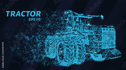Tractor of blue glowing dots. Tractor vector illustration.