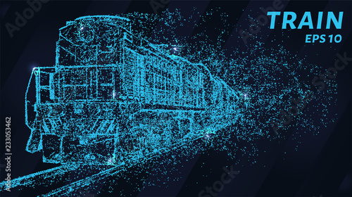 A train of blue glowing dots. Train of particles.