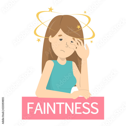 Woman fainting. Symptom of disease or pregnancy.