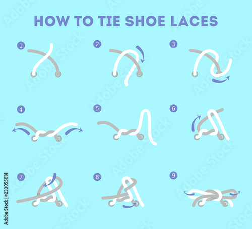 How to tie your shoe laces instruction. Guide for child