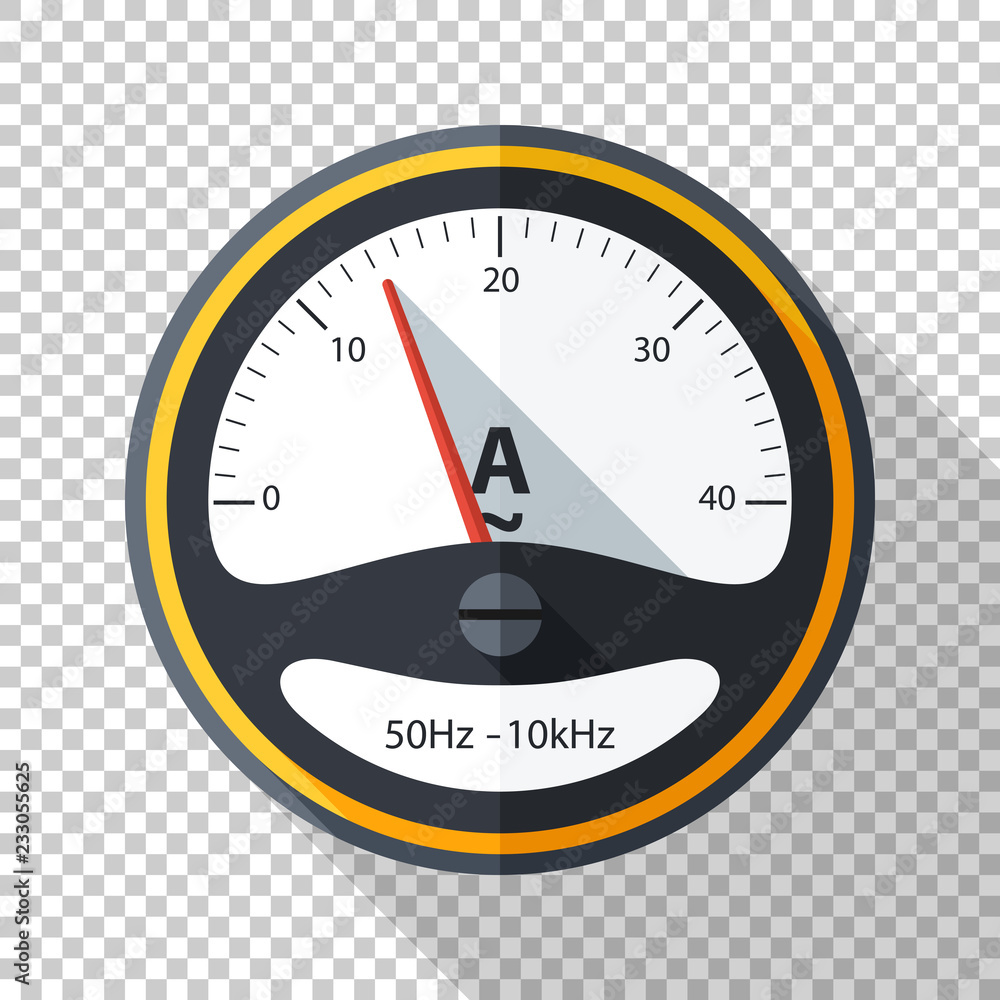 Ammeter icon in flat style with long shadow on transparent background Ammeter icon in flat style with long shadow on transparent background