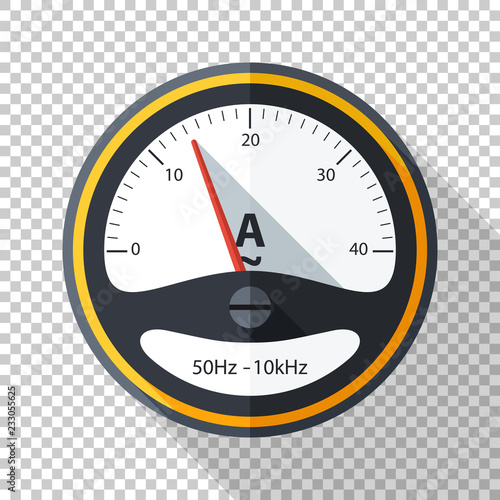 Ammeter icon in flat style with long shadow on transparent background
