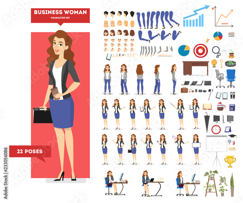 Businesswoman character in suit set for animation.