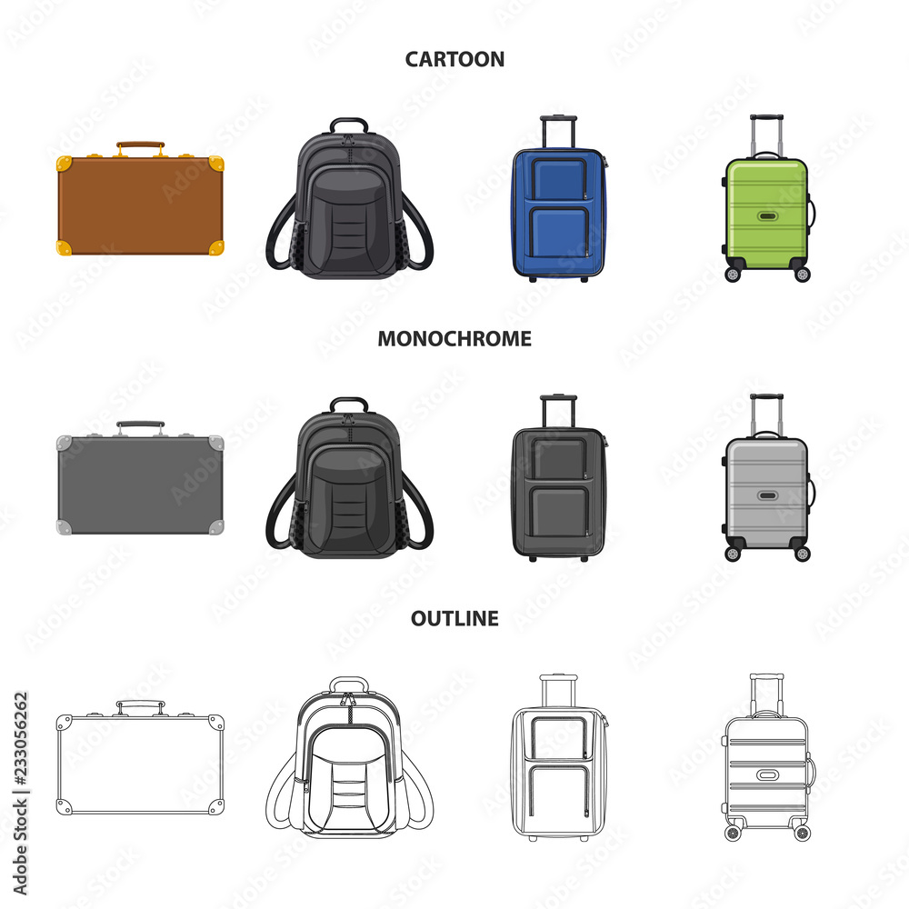 Isolated object of suitcase and baggage icon. Set of suitcase and journey vector icon for stock. Isolated object of suitcase and baggage icon. Set of suitcase and journey vector icon for stock.