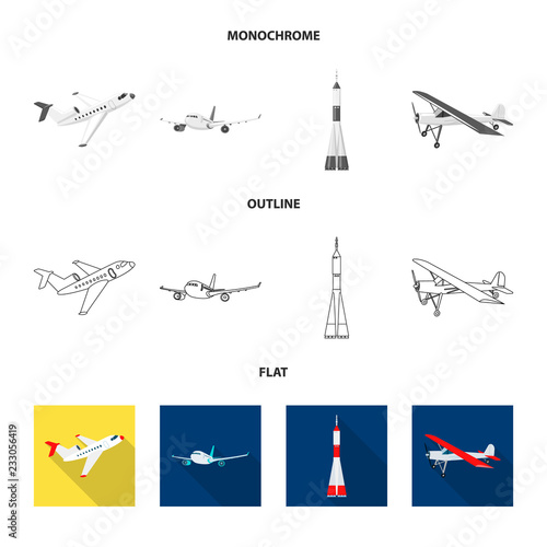 Vector design of plane and transport icon. Collection of plane and sky stock vector illustration.