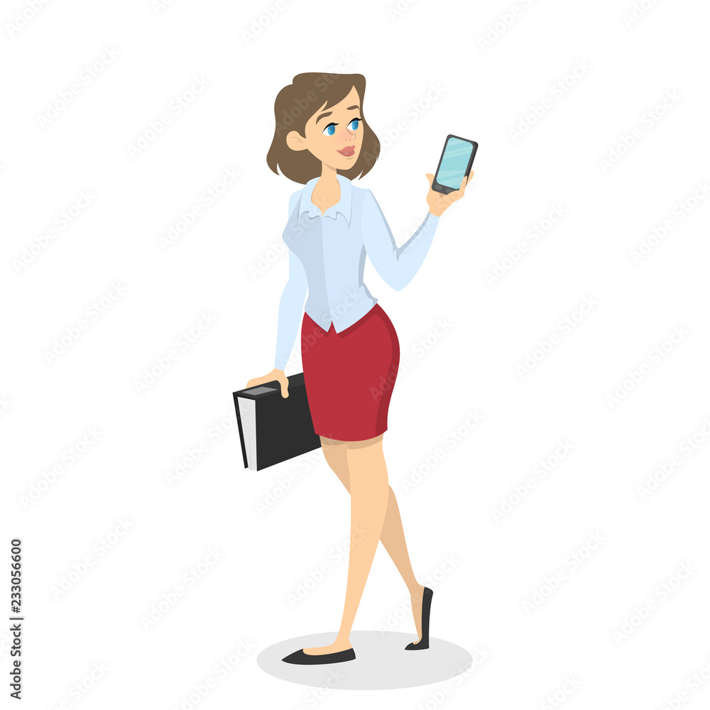Business woman holding mobile phone in hand and chat Business woman holding mobile phone in hand and chat