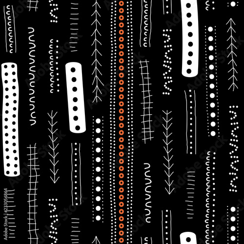 Vector seamless aboriginal pattern including ethnic Australian motive with typical elements