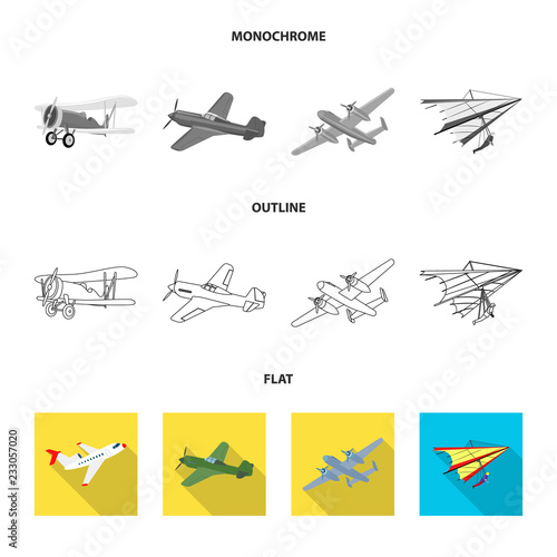 Vector design of plane and transport logo. Set of plane and sky vector icon for stock.