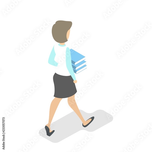 Woman walk with book pile