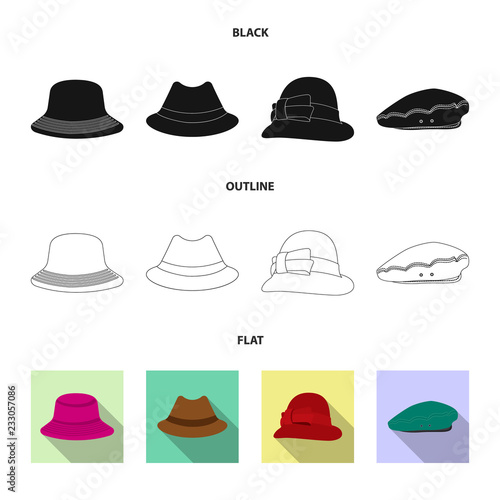 Isolated object of headgear and cap icon. Set of headgear and accessory stock vector illustration.