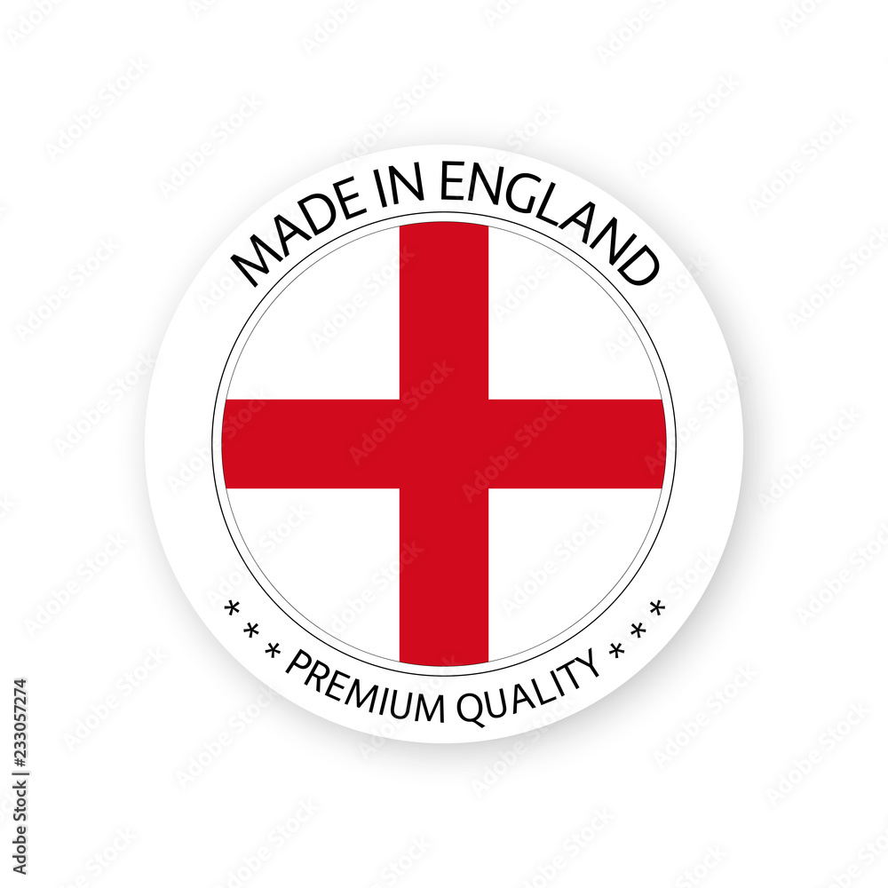 Modern vector Made in England label isolated on white background, simple sticker with English colors, premium quality stamp design, flag of England Modern vector Made in England label isolated on white background, simple sticker with English colors, premium quality stamp design, flag of England