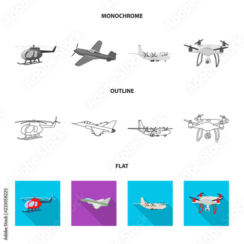 Vector design of plane and transport logo. Set of plane and sky vector icon for stock.