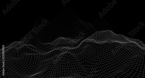 lattice frame of a mountain range on a black background. 3d illustration