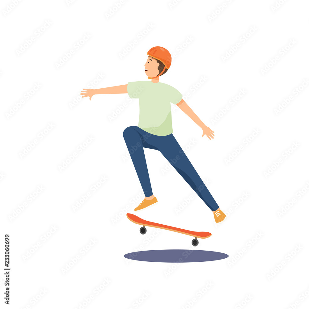 Young guy in a helmet rides a skateboard and performs various difficult stunts. Young guy in a helmet rides a skateboard and performs various difficult stunts.