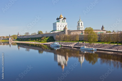 Sightseeing Russia. Gold ring, the city of Pskov. Towers of the Kremlin