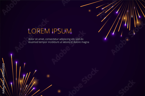 Fireworks composition Vector illustration in flat design Bright colorful fireworks is flashing on dark blue background Design template with copy space