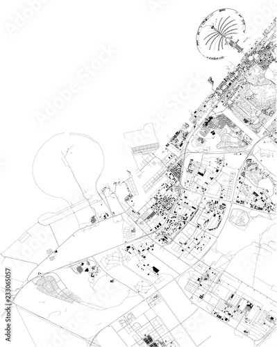 Mappa satellitare di Dubai, Emirati Arabi Uniti, strade della città. Stradario e mappa del centro città