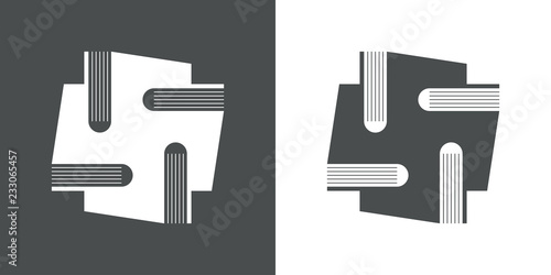 Icono plano libros en forma de cruz en gris y blanco