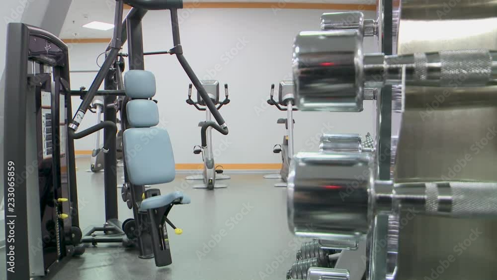 Exercise machines in fitness the hall Exercise machines in fitness the hall