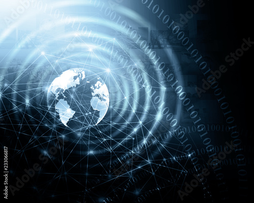 Best Internet Concept of global business. Globe, glowing lines on technological background. Wi-Fi, rays, symbols Internet, 3D illustration