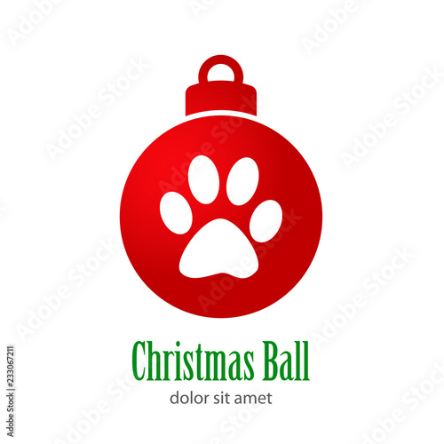 Logotipo con texto Christmas Ball con pisada de gato en bola de color rojo