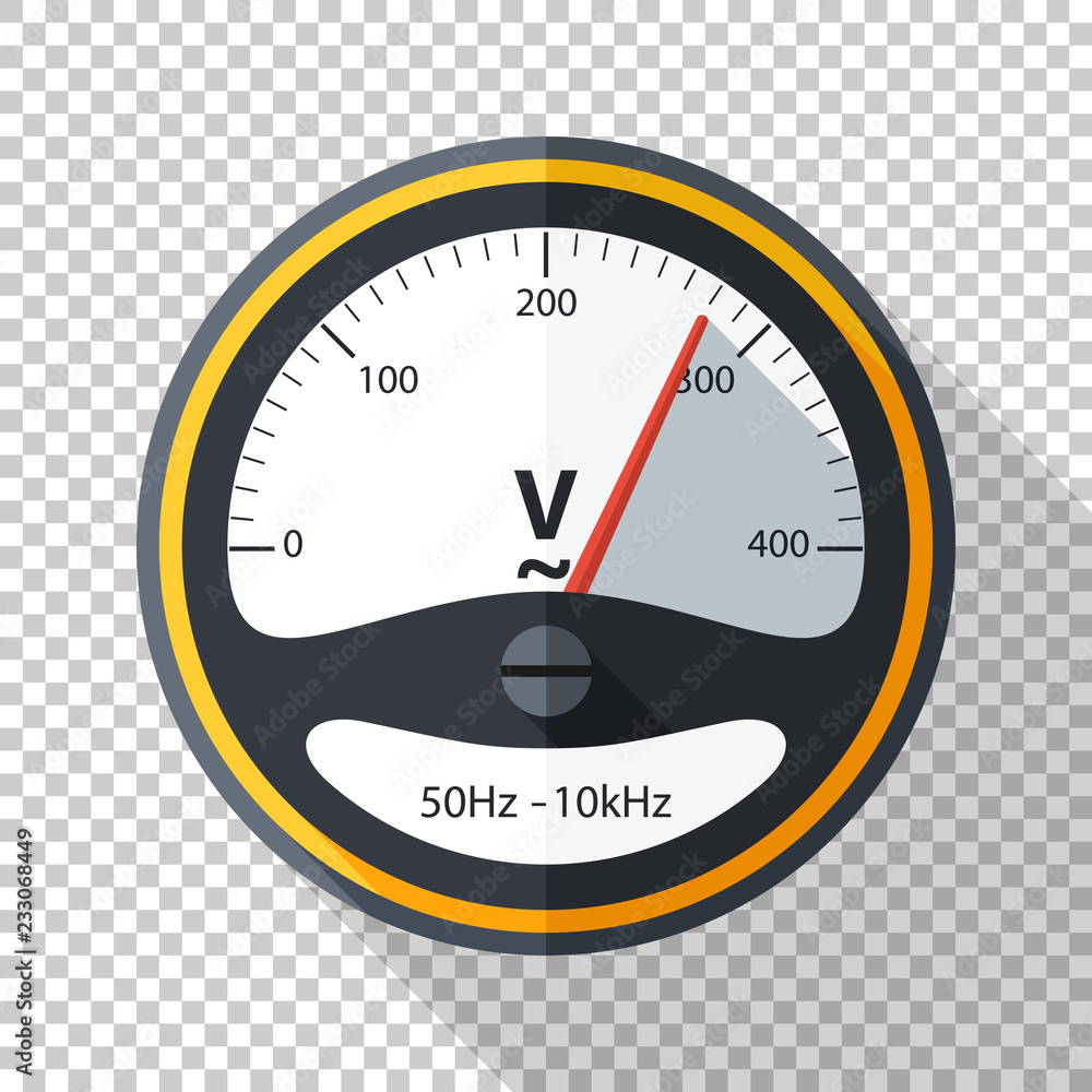 Voltmeter icon in flat style with long shadow on transparent background Voltmeter icon in flat style with long shadow on transparent background