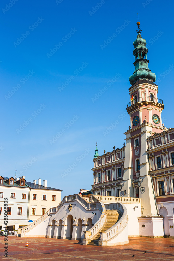 View of Great Market Square in Zamosc, Poland