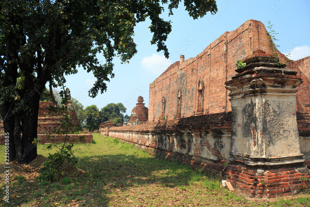 ancient brown brick wall temple