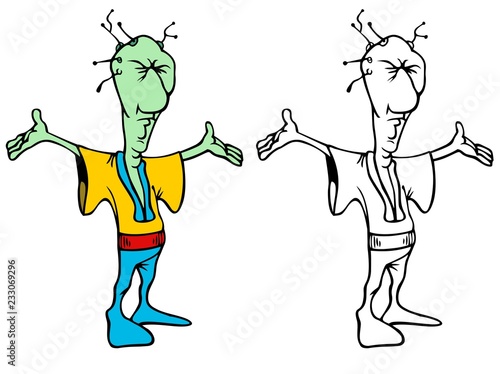 Alien guru meditating. Comes with bonus black outline version.