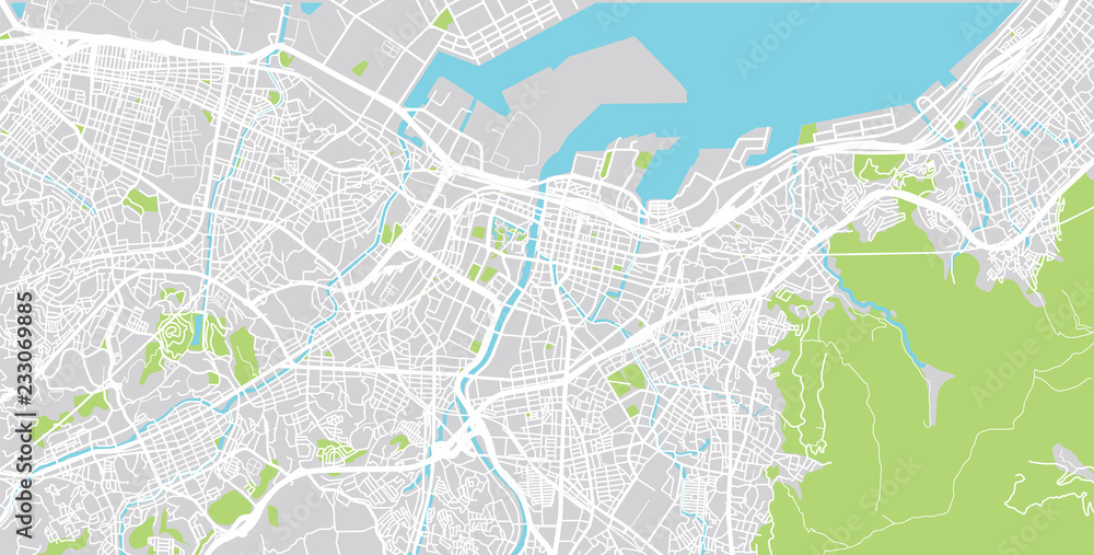 Urban vector city map of Kitakyushu, Japan