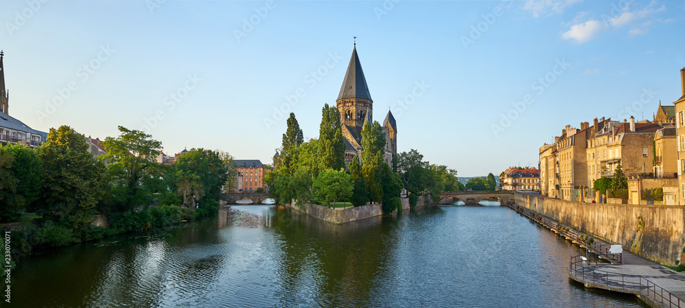 Panoramic View Of Protestant New Temple (Temple Neuf) Church Island at Metz France