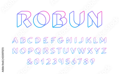 3D linear font. Vector alphabet with latin letters and numbers.