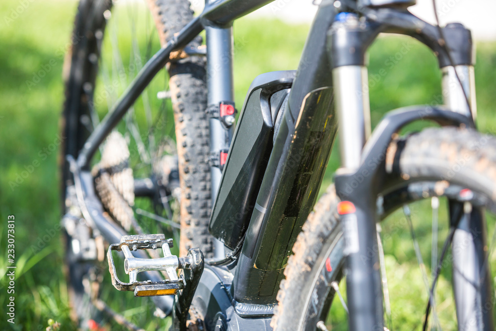 Fototapeta premium Close up of battery of an E-Mountainbike