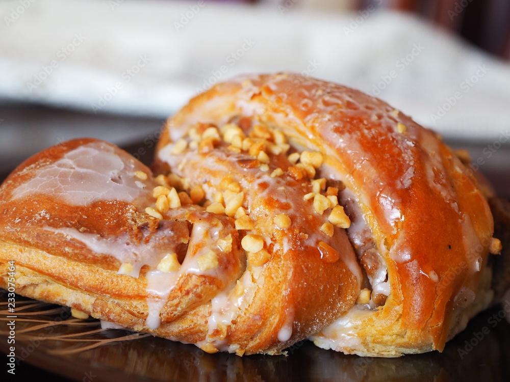 Saint Martin twirl croissant with nuts and poppy seed Saint Martin twirl croissant with nuts and poppy seed