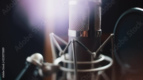 Close up microphone in recording studio entertainment media music professional radio sound recording rock singing stage sound actor technology voice communication equipment musical