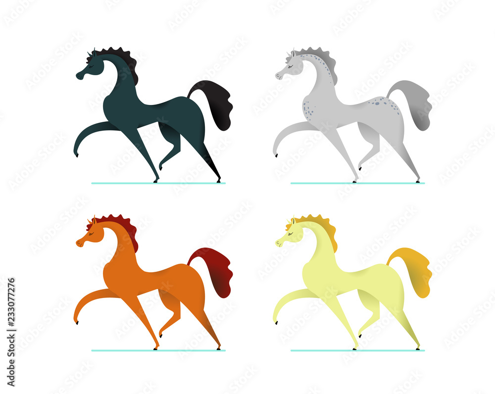 Decorate poster with horse in cartoon style. Vector illustration.