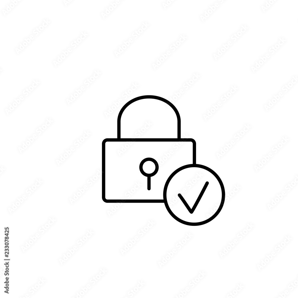 lock and chech mark; access security line black icon on white ba lock and chech mark; access security line black icon on white ba
