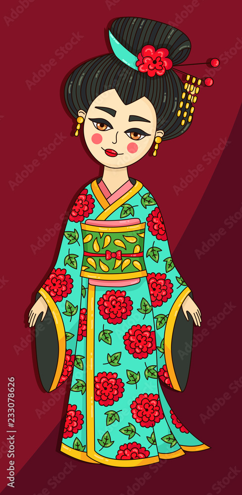 Geisha japanese lady character vector