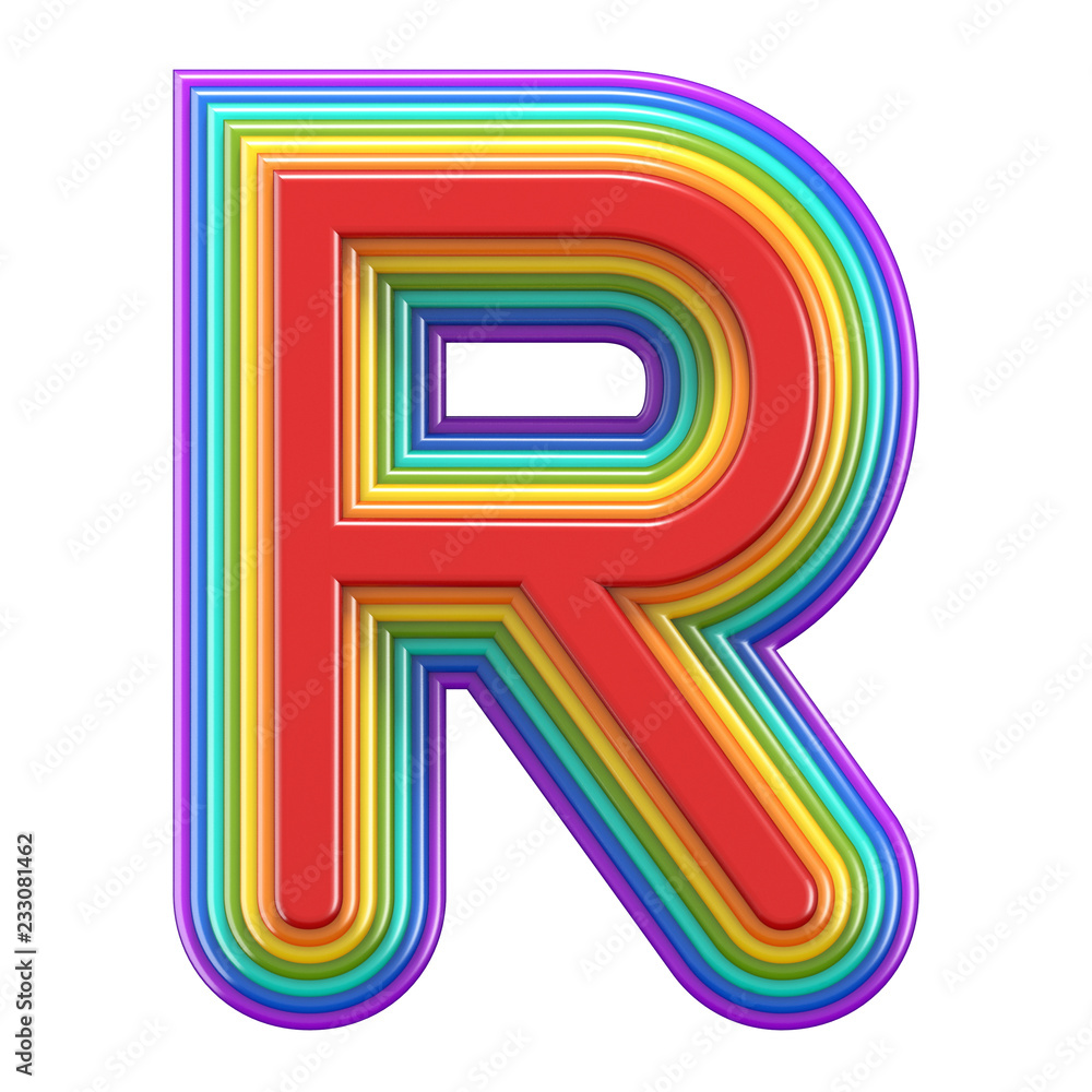 Concentric rainbow font letter R 3D Concentric rainbow font letter R 3D