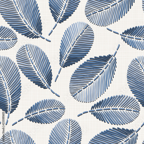  Embroidery floral seamless pattern on linen cloth texture
