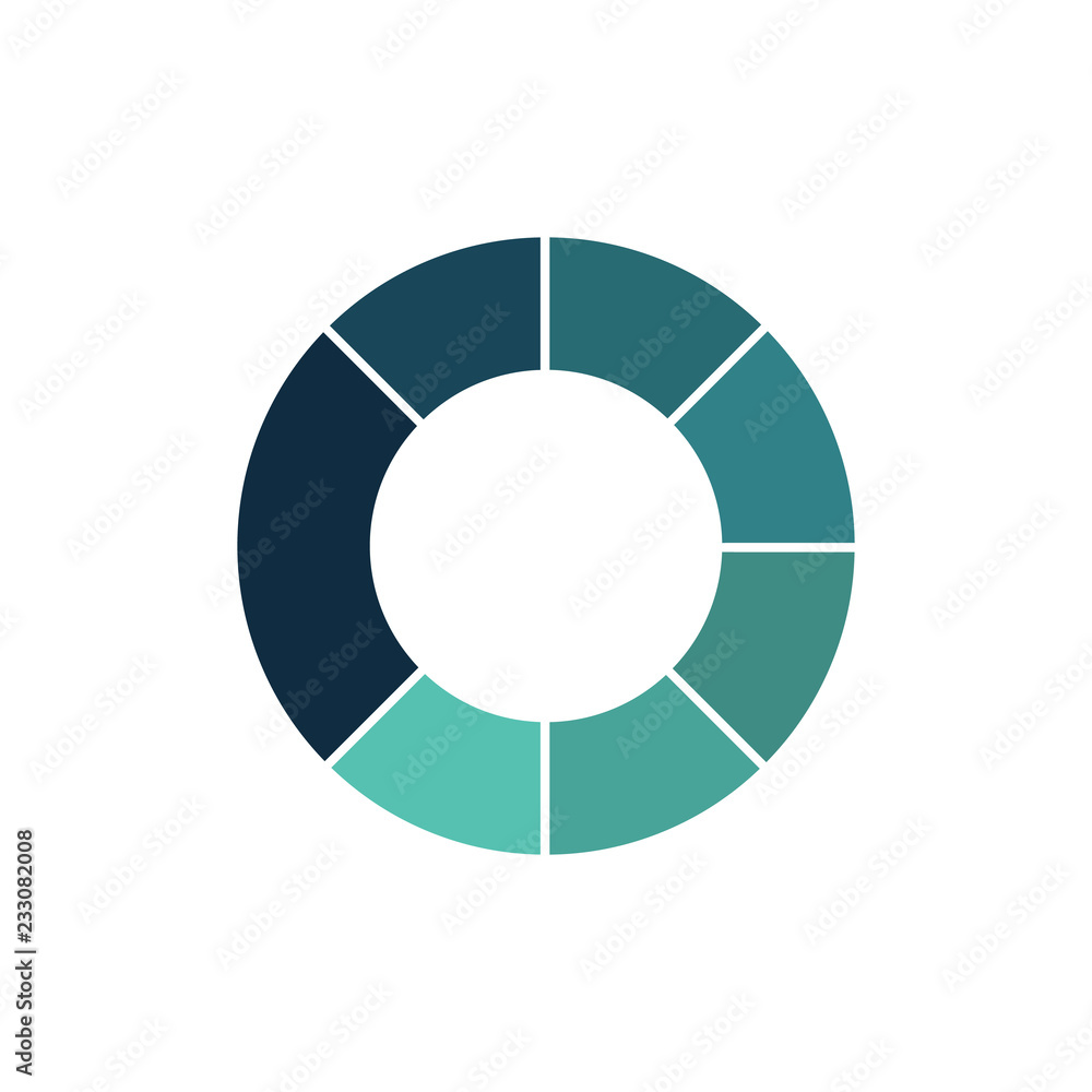 Blue green circle chart infographic template with 7 options or steps for presentations, advertising, layouts, annual reports. Vector illustration isolated on white background. Blue green circle chart infographic template with 7 options or steps for presentations, advertising, layouts, annual reports. Vector illustration isolated on white background.