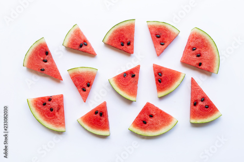 Sliced watermelon on white background.