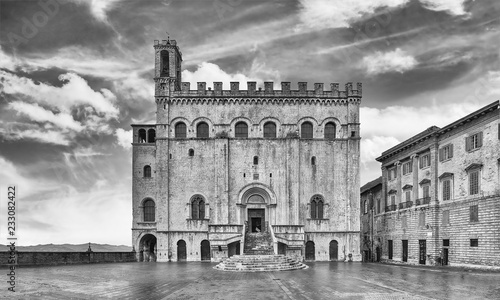 View of Palazzo dei Consoli, medieval building in Gubbio, Italy