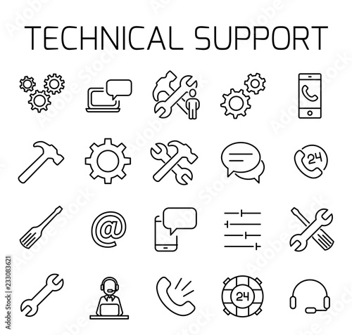 Technical support related vector icon set.