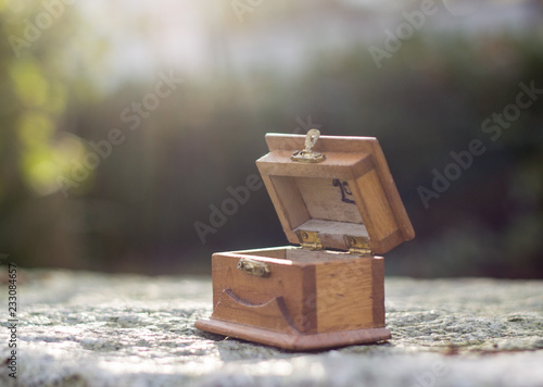 mystery box atop stone slab