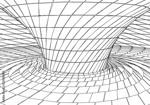 Tunnel or wormhole. Digital 3d wireframe tunnel. 3D tunnel grid. Network cyber technology. Surrealism. Background abstract vector image